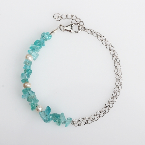 Renfook 925 sterling silver pearl and apatite chain bracelet for women