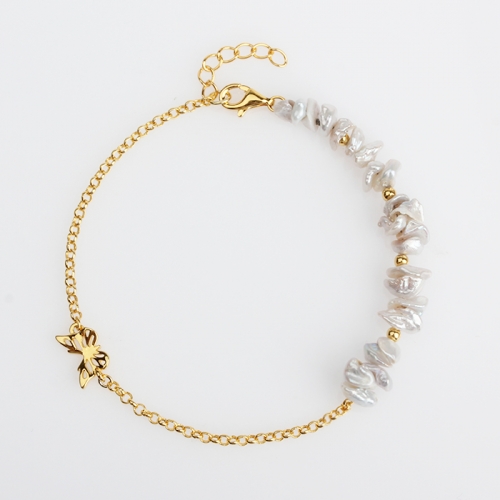 Renfook 925 sterling silver baroque pearl butterfly bracelet for women