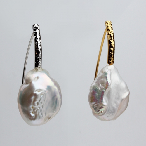 Renfook 925 sterling silver baroque pearl earring for women