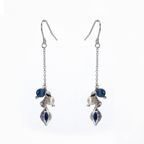 Renfook 925 sterling silver pearl and apatite hook earrings for women