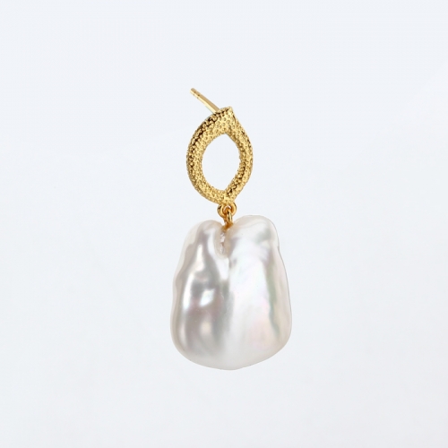Renfook 925 sterling silver hammmered baroque pearl jewelry earrings