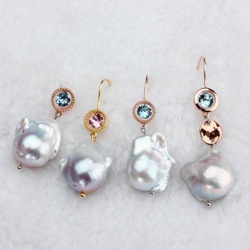 Renfook 925 sterling silver baroque pearl crystal earrings