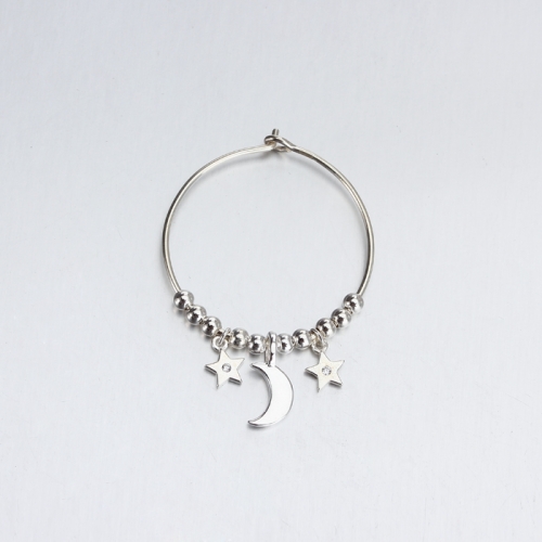 Renfook 925 sterling silver hoop with star and moon earrings jewelry