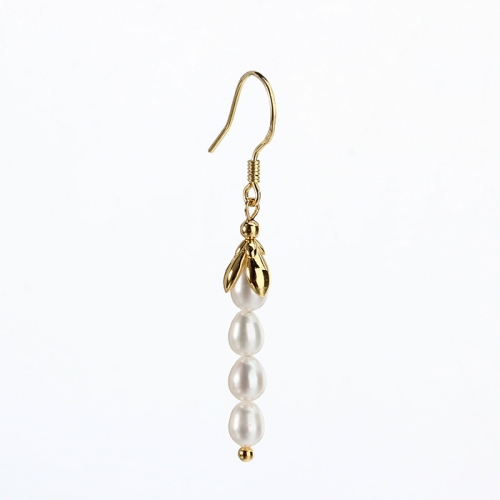 Renfook 925 sterling silver rice pearl flower earings for women