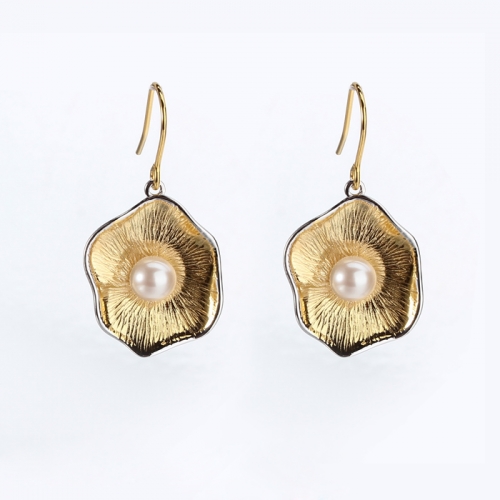 Renfook 925 sterling silver freshwater pearl flower earings for women