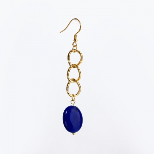 Renfook 925 sterling silver egg-shaped lapis lazuli earring