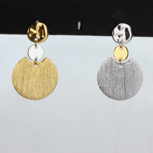 Renfook 925 sterling silver two-tone gold plated brushed tag stud earings