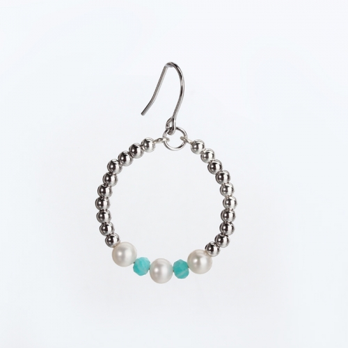 Renfook 925 sterling silver freshwater pearl and amazonite earring