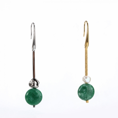 Renfook 925 sterling silve pearl and green agate hook earring for women