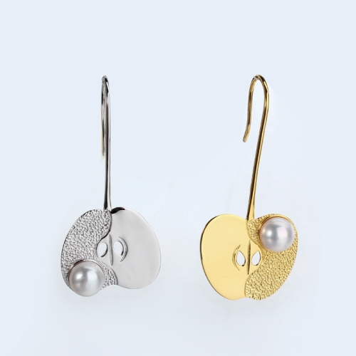 Renfook 925 sterling silver button pearl apple slice earring for women