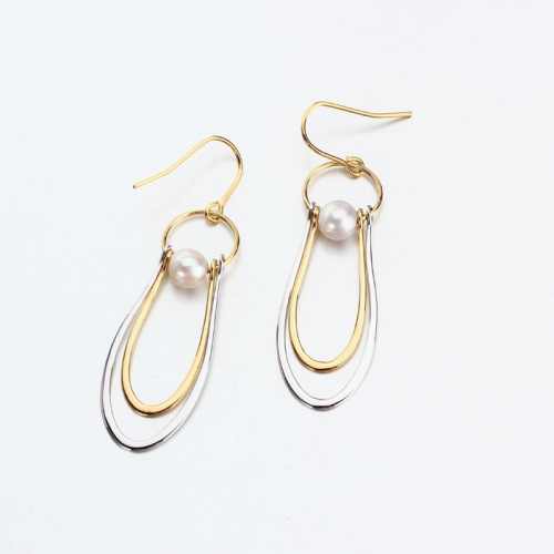 Renfook 925 sterling silver simple lines pearl earring hook for women