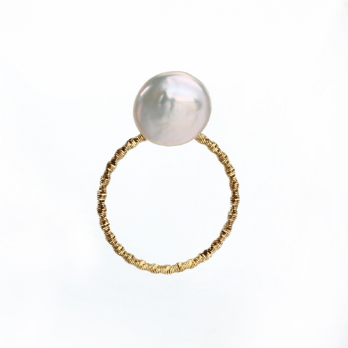 Renfook 925 sterling silver gene chain coin baroque pearl  earring stud