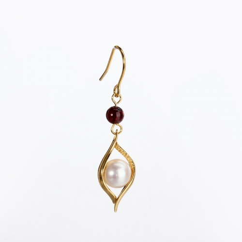 Renfook 925 sterling silver unique gold plated pearl earrings