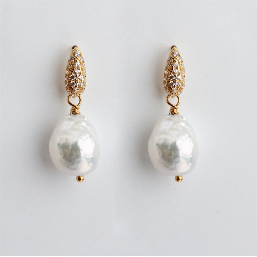 Renfook 925 sterling silver CZ baroque pearl earring stud 2021 new trend