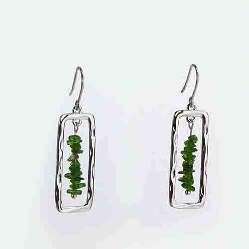 Renfook 925 sterling silver diopside hammered square earrings