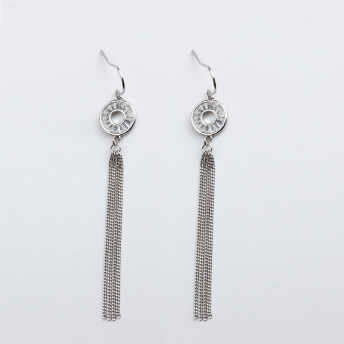 Renfook 925 sterling silver baguette cubic zirconia chain earrings for women