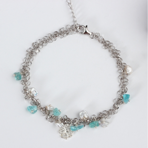 Renfook 925 sterling silver pearl and aquamarine bracelet for women