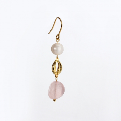 Renfook 925 sterling silver pearl pink crystal gold plated women earrings
