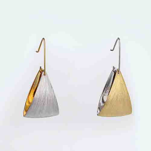 925 Sterling silver triangle  brushed charm earrings hook