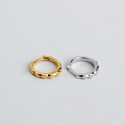 Renfook 925 sterling silver diamond cut surface 3D shape  huggies earrings New
