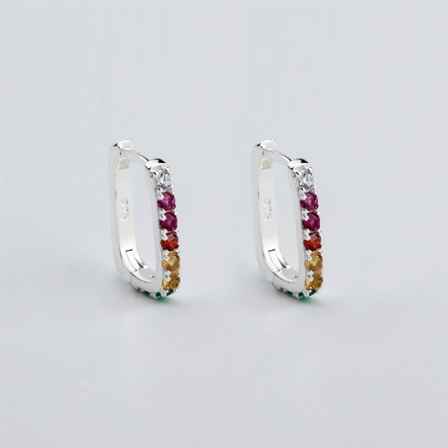 Renfook 925 sterling silver elegant colorful CZ  huggies earrings New