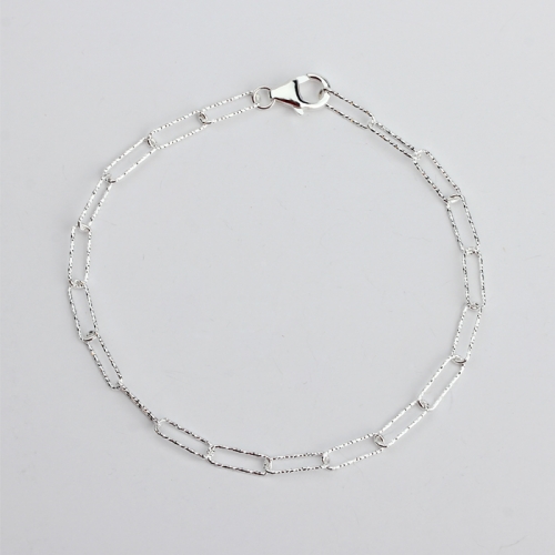 Renfook 925 sterling silver hammered long-link cable chain bracelet