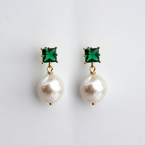 Renfook 925 sterling silver CZ baroque pearl earring for women