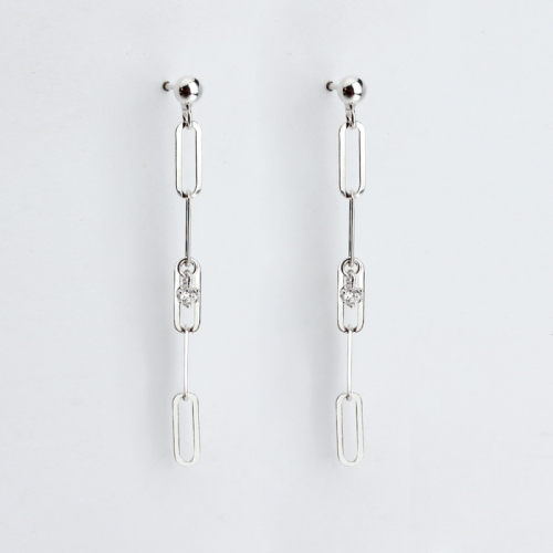 Renfook 925 sterling silver long link simple stud earrings for women