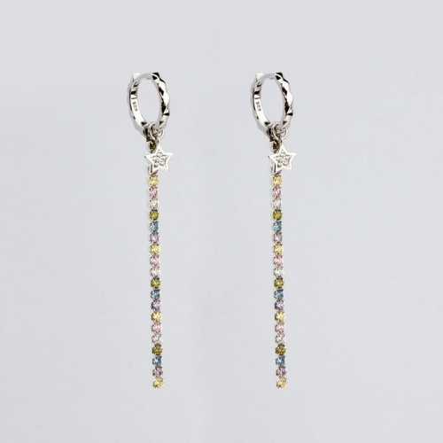 Renfook 925 sterling silver star charm color cz fashion earrings