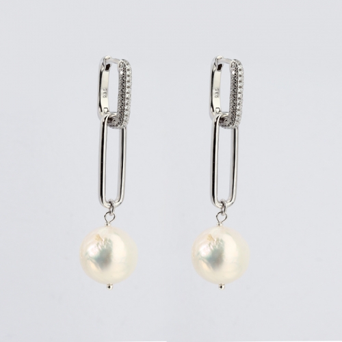 925 Sterling silver huggie earrings with pearl new design