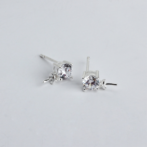 Renfook 925 sterling silver unique white zircon shiny earrings