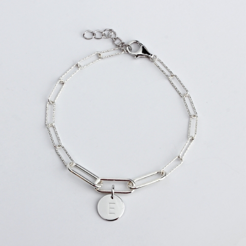 925 Sterling silver blank tag long link chain bracelet
