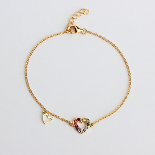 925 Sterling silver rainbow color crystal heart shape women bracelet