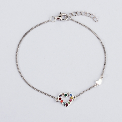 925 Sterling silver colorfull crystal heart shape bracelet