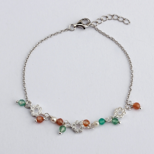 925 Sterling silver pearl and colorful gemstones charm 2021 trend bracelet