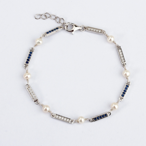 925 Sterling silver handmade CZ connector freshwater pearl bracelet