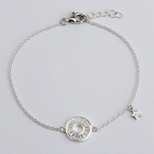 925 Sterling silver round circle shape star charm bracelet