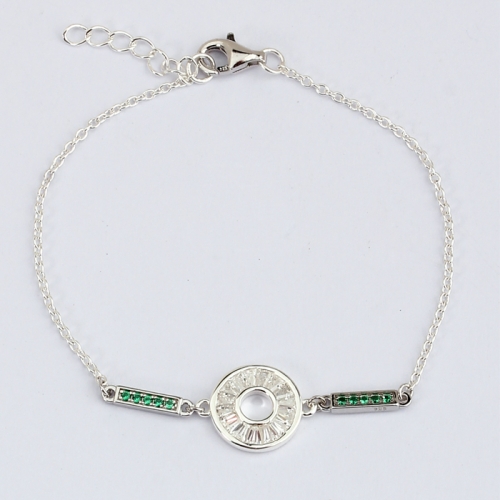 925 Sterling silver round circle shape CZ connector bracelet