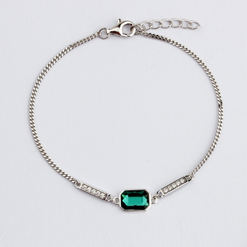 925 Sterling silver green crystal and CZ connector bracelet