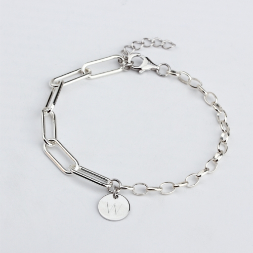 925 Sterling silver round brand charm handmade barcelet