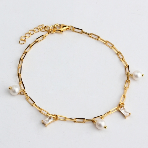 925 Sterling silver fashion charm long link chain bracelet