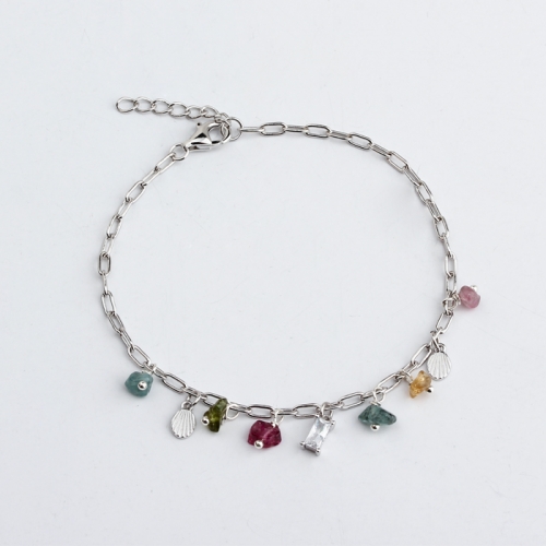 925 Sterling silver charms stylish long link chain women bracelet