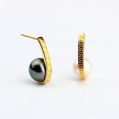 925 Sterling silver greek lucky key new fashion pearl earrings stud