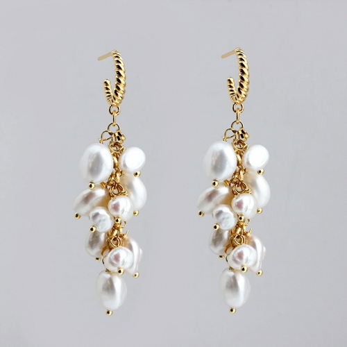 925 Sterling silver baroque peal drop modern earrings hook