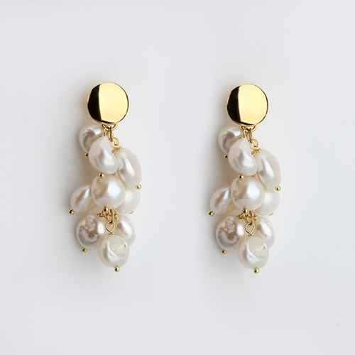 925 Sterling silver baroque pearl drop women earring stud