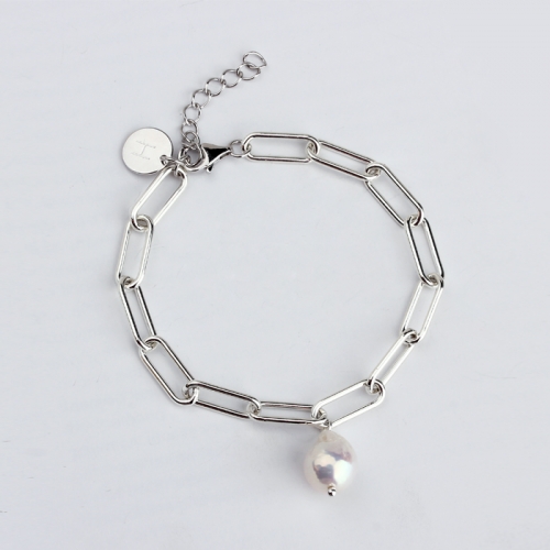 925 Sterling silver stylish pearl brand charm chain bracelet