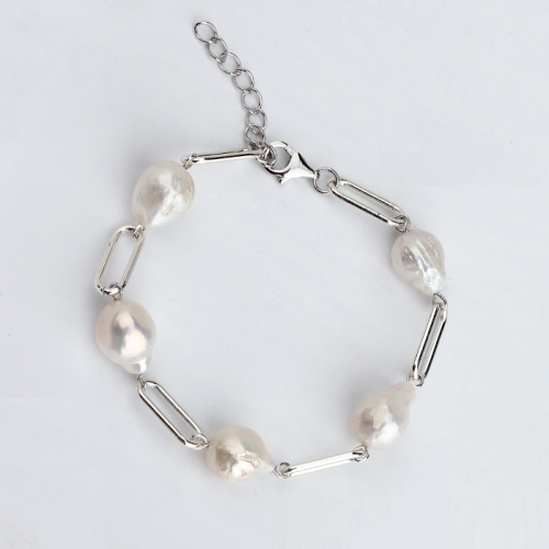 925 Sterling silver handmade baroque pearl bracelet