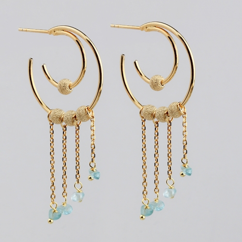 925 Sterling silver gemstone moon chandelier earrings stud