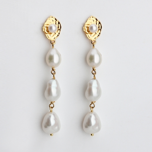925 Sterling silver hammered leaf earring pin pearl drop earrings stud
