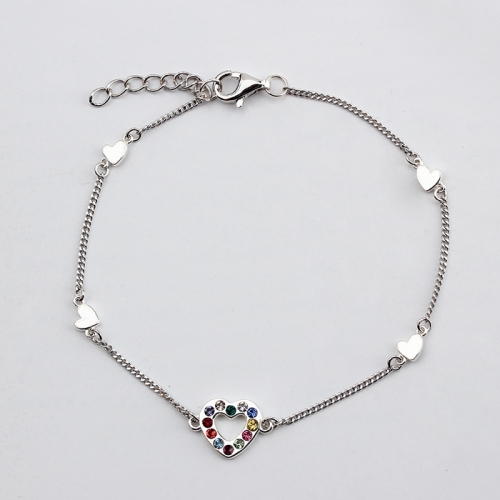 925 Sterling silver fashion colorful crystal heart connector bracelet